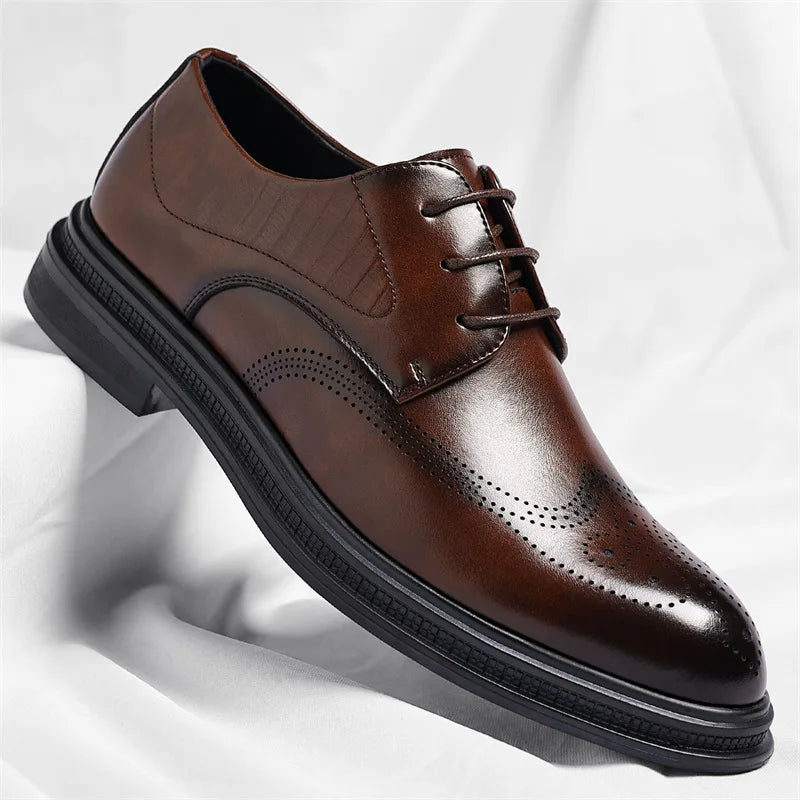 Business Formal Casual Wedding Shoes for Men Fashion New Designer Inner Increase Shoes Male Spring Autumn Retro Leather Shoe Man