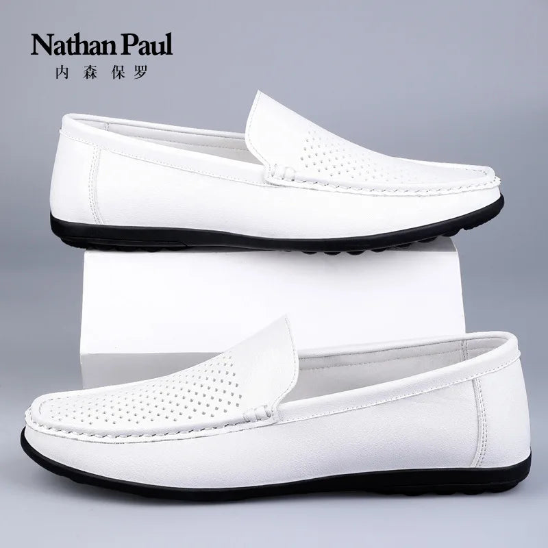 Men's shoes large size microfiber hollow loafers 2024 summer new fashion trend casual men's shoes classic men's leather shoes