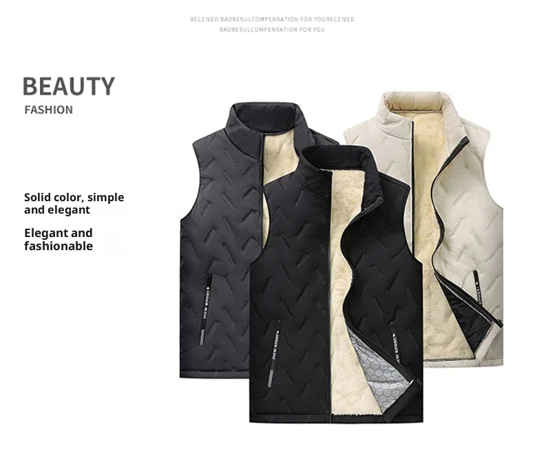 Unisex Large Size Lamb Velvet Fleece Lined Thickened Warm Vest Casual Fashion Collar Jacket M-7XL Couple Style Topwear