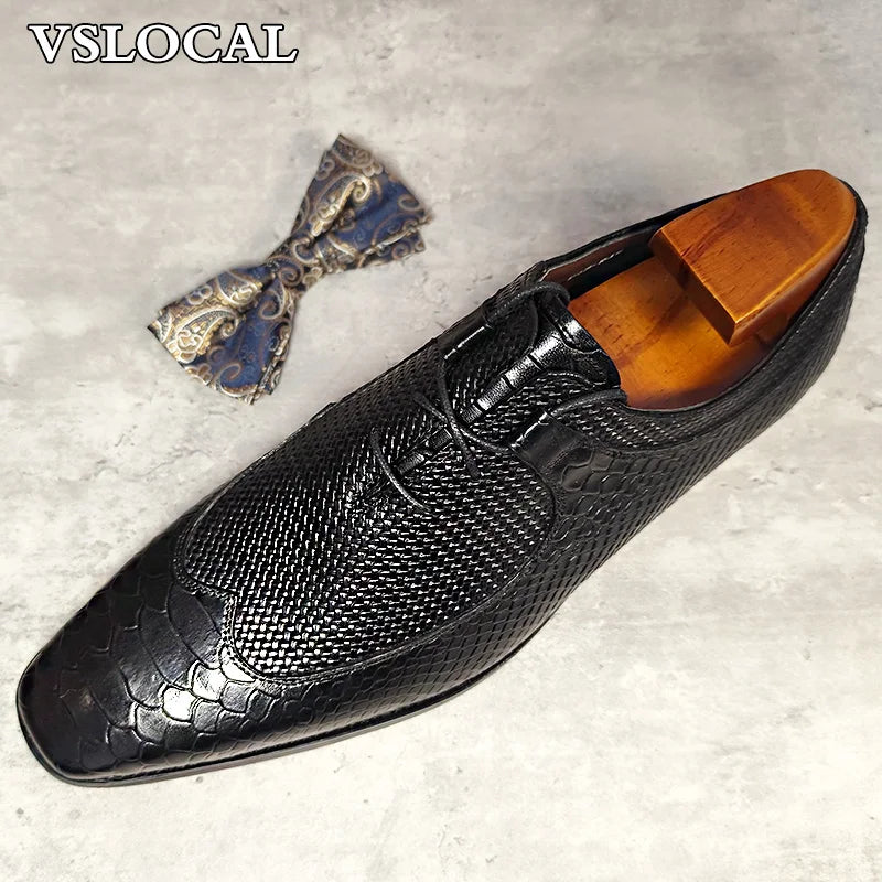 Luxury Men's Oxford Shoes Black Lace Up Wingtip Derby Mens Dress Shoes Business Office Wedding Genuine Leather Shoes Men