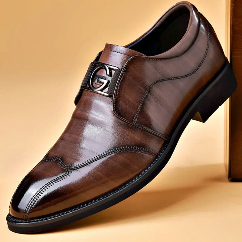 Luxury Party Shoes for Men Slip on Formal Dress Shoes for Men Pointed Toe Black PU Leather Casual Business Shoes Office Wedding