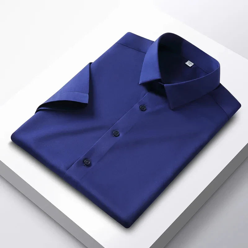 New Spring Summer Men's Shirt Non-Ironing Anti-Wrinkle Business Casual Solid Color Smooth Business Short Sleeves Work Shirt 5XL