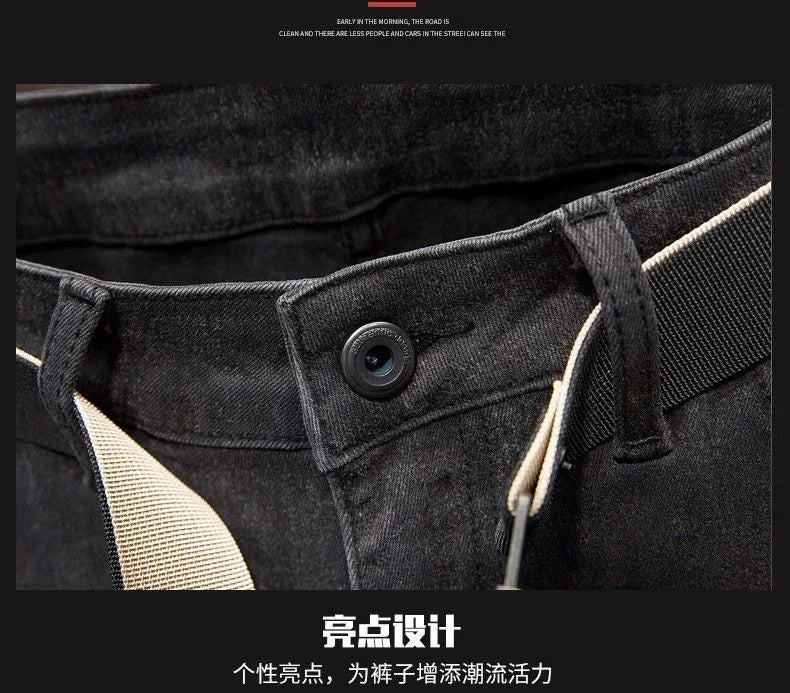 2024 Spring and Autumn New Fashion Solid Color Black Stretch Shorts Men's Casual Slim Comfortable Breathable High-Quality Jeans