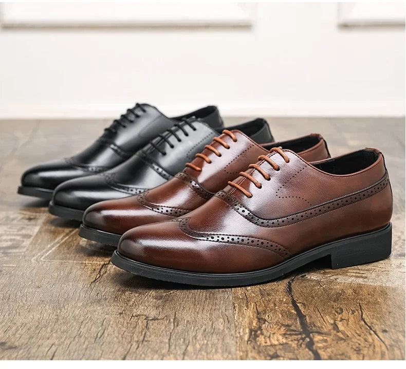 Men's Black Brogue Oxford Shoes Formal Dress Shoes for Business Wedding Red Sole Comfortable Lace-up Footwear