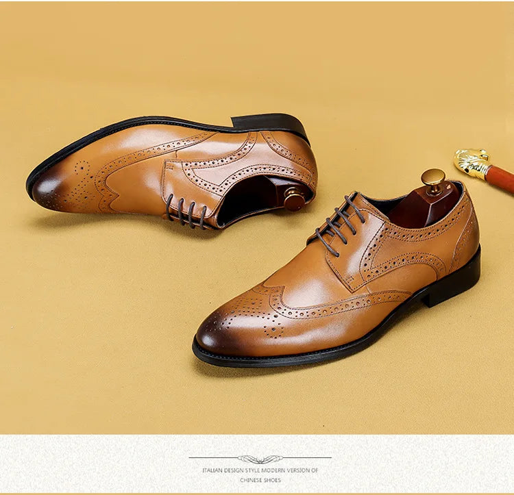 New Men Dress Handmade Shoes Genuine Leather Male Oxford Italian Classic Vintage Lace-up Men's Brogue Shoes Oxford