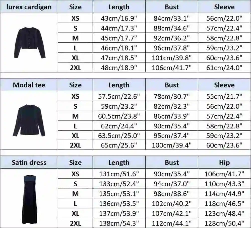 Women 2026 Autumn and Winter Modal Shirt and O Neck Acetate Satin Maxi Dress Lurex Cardigan High Quality Lady Clothing