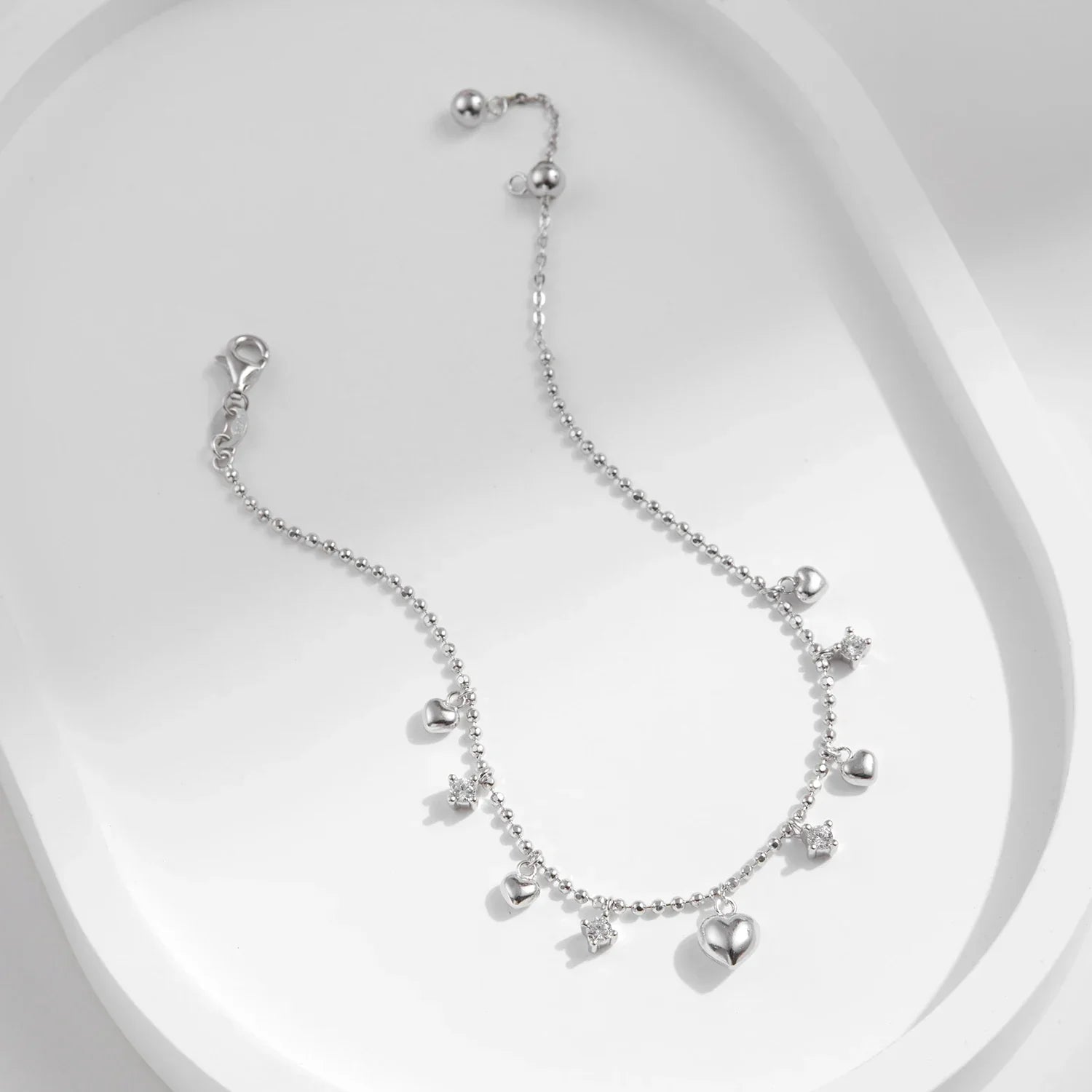 925 Sterling Silver Delicate Mirror Hearts Charm Beads Bracelet Romantic Trendy Link Chain For Women Fine Jewelry