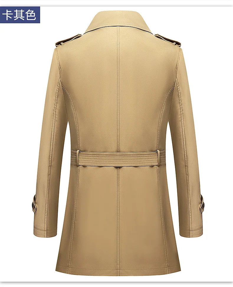 2024 Autumn New Men's Medium to Long Fashion Windbreaker Coat High Quality Double breasted British style Coat Series Belt Coat