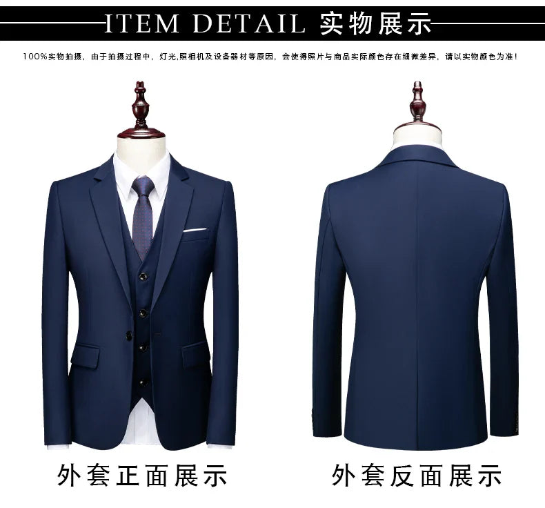 2026 New Suit (Blazer+ Vest + Pants) Men's Gentleman Fashion Slim Work Solid Color Plus Size Fair Dress Wedding Best Man Suit