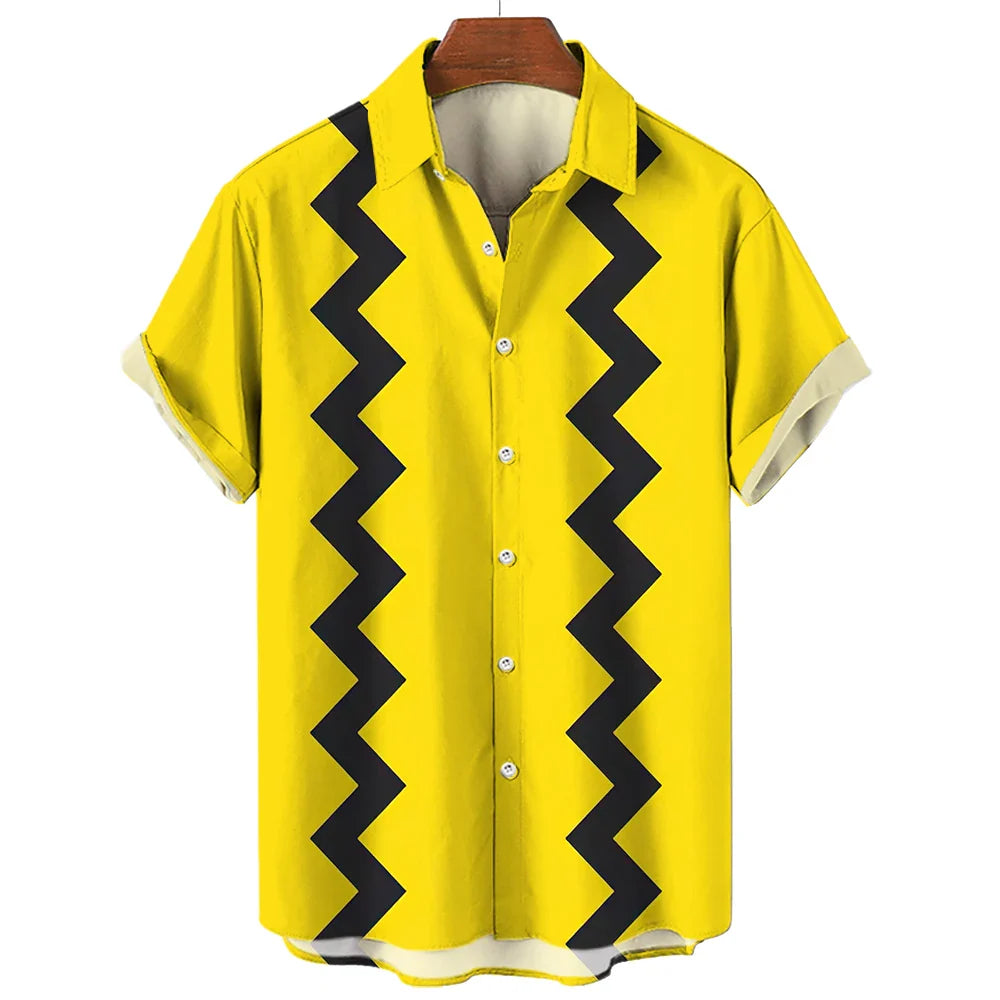 Fashion Yellow Oversized Hawaiian Social Shirt For Men Camisas Casuais Men's Summer Clothing 3d Print Short Sleeves Top Blouse