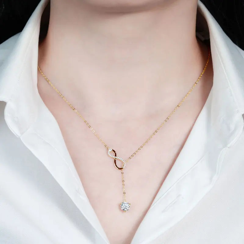 Round Moissanite Y-shape Lariat Cross Heart Infinite Pendant Necklace Chain for Women 925 Sterling Silver Jewelry Gifts