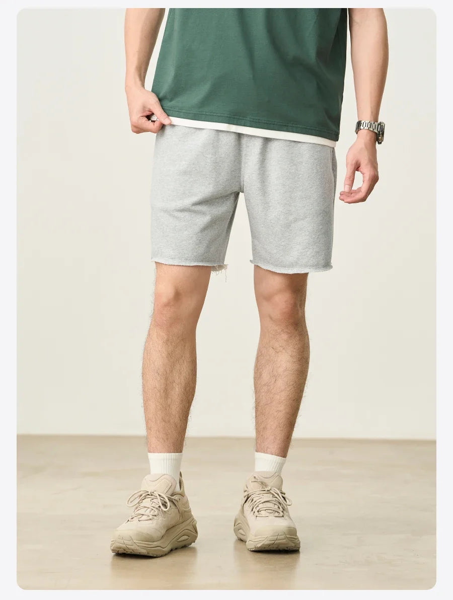 2025 Summer New Oversize 390gsm Drawstring Shorts Men  Raw  Hem Athletic Sports Runinng Shorts