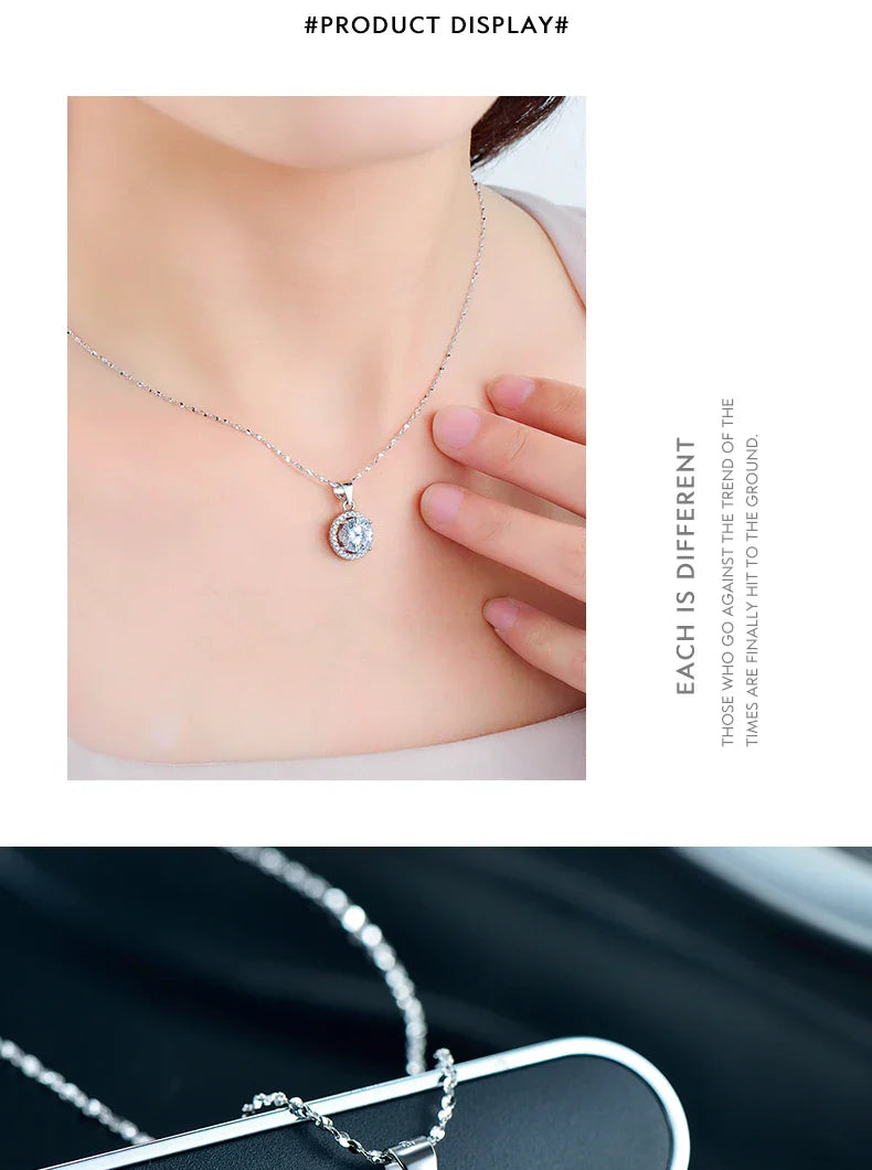 Genuine 925 Sterling Silver Luxury Chain Brand Necklace with 2.0Ct AAAAA Level Zircon Necklaces Gift Jewelry for women