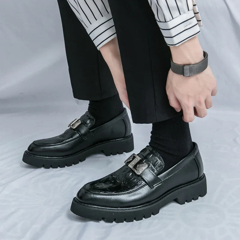 Mens Loafers Party Business Thick Soled Men Leather Shoes Dress Platform Shoes Comfortable Fashion New Casual Shoes for Men