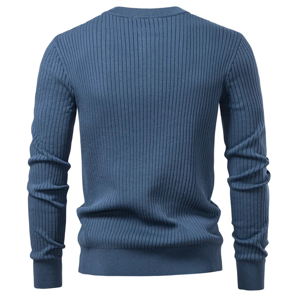 Men's Long Sleeve T-shirt Fall Winter Fashion Knit Slim Fit Polo Sweater Riibed Henry Collar Sweatershirt for Man