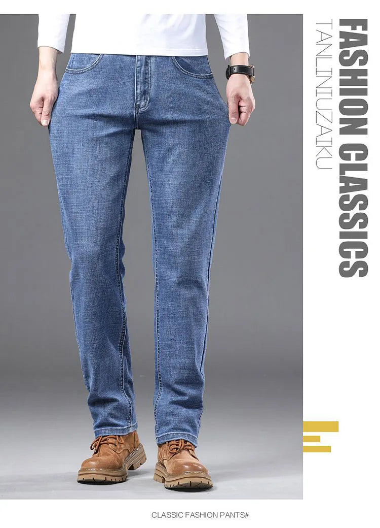 High Quality Spring Autumn Men's Slim Jeans Stylish Casual Stretch Fabric Denim Pants Classic Trousers Smoke Gray Plus Size 40