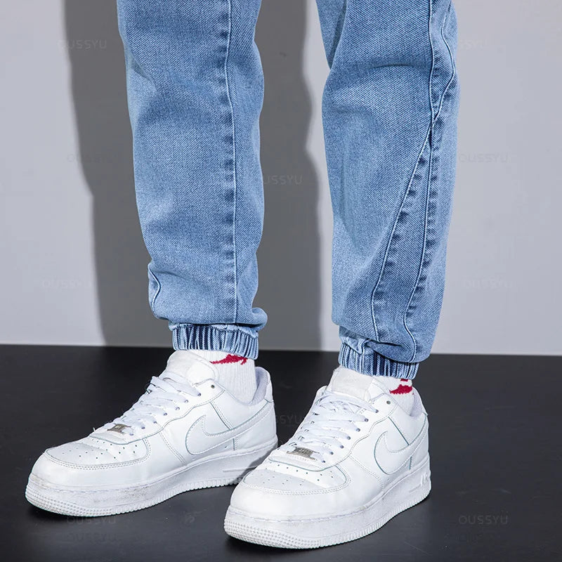 Four Seasons Blue Cargo Jeans Men Streetwear Denim Jogger Pants Baggy Harem Jean Trousers Male Oversize Large size4 5 6 7XL 8XL
