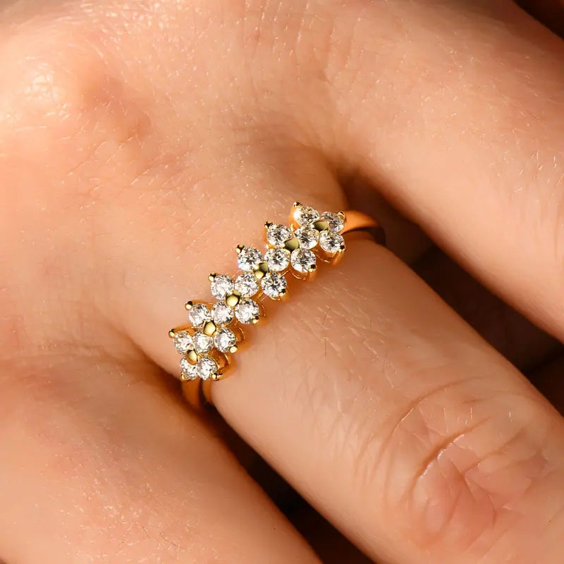 2mm Moissanite Ring With Certificate 925 Sterling Silver Cluster Flower Wedding Rings For Women 14k Gold Plated Jewelry