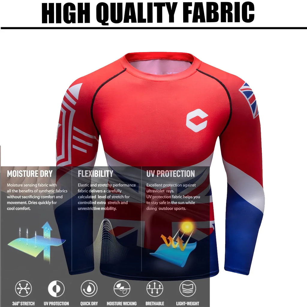 Men Sun Ptotection Fabric Gym Fitness long Sleeve Rashguard Spandex Quickly Dry jiu jitsu No Gi Rash Guard Bjj Grappling Shirts