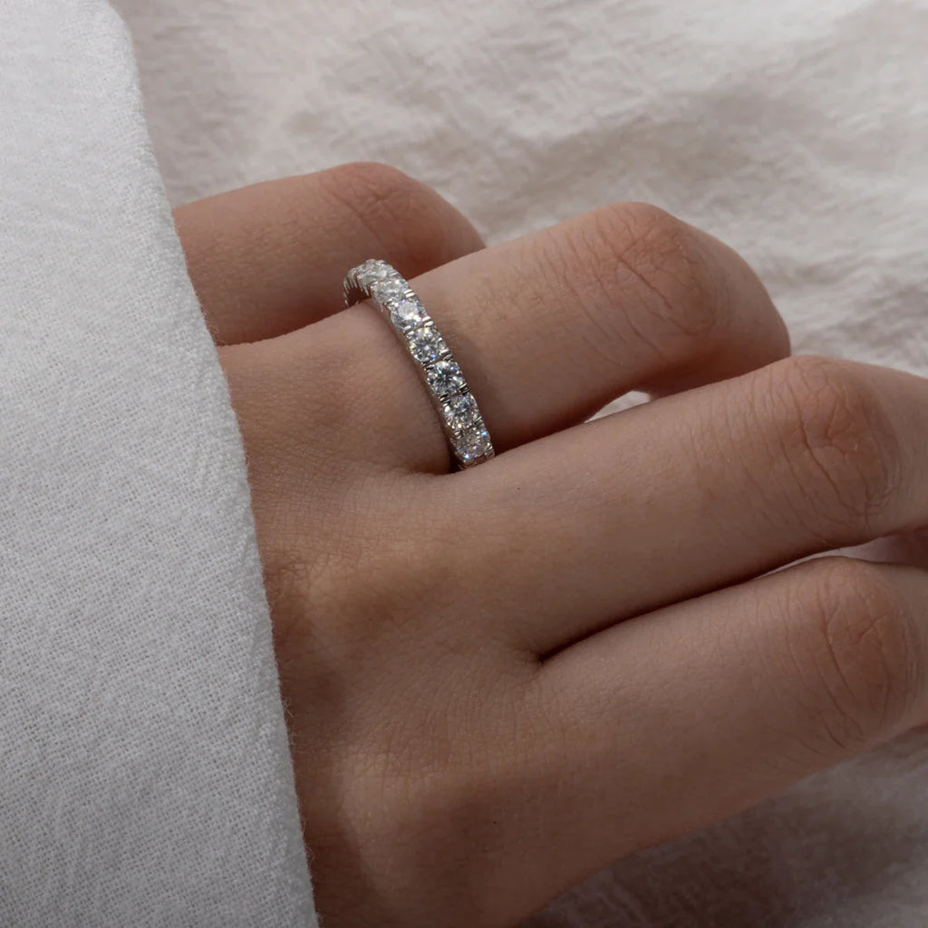 3mm 2-3ct D Color Moissanite Wedding Band Ring 925 Sterling Silver Eternity Band Engagement Rings for Women