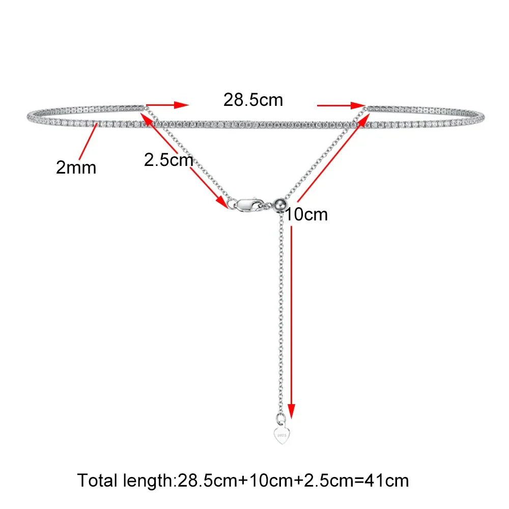2mm D Color Moissanite Tennis Choker Necklace For Women S925 Silver 18K Gold Plated Adjustable Necklaces Chain Wedding Jewelry