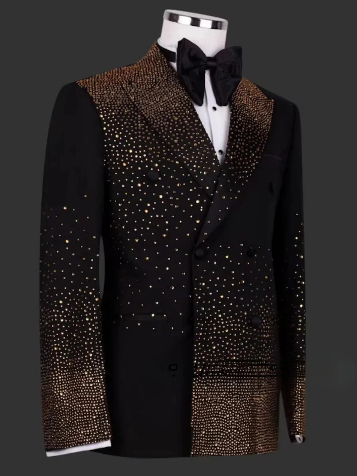 Elegant Men 2 Pieces Sets Suits Golden Beads Slim Fit Lapel Customized Groom Party Tuxedos  Fashion Costumes Homme