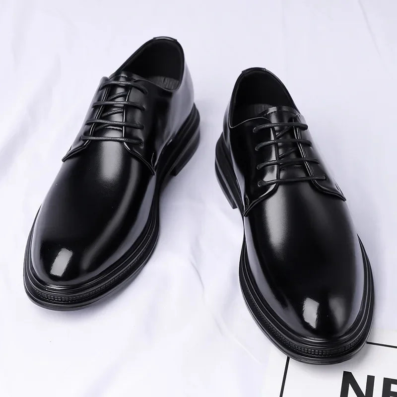 Soft Bottom Men's Dress Shoes Business Casual Black Wedding Groomsmen Shoes Comfortable Rubber Sole Adult Footwear