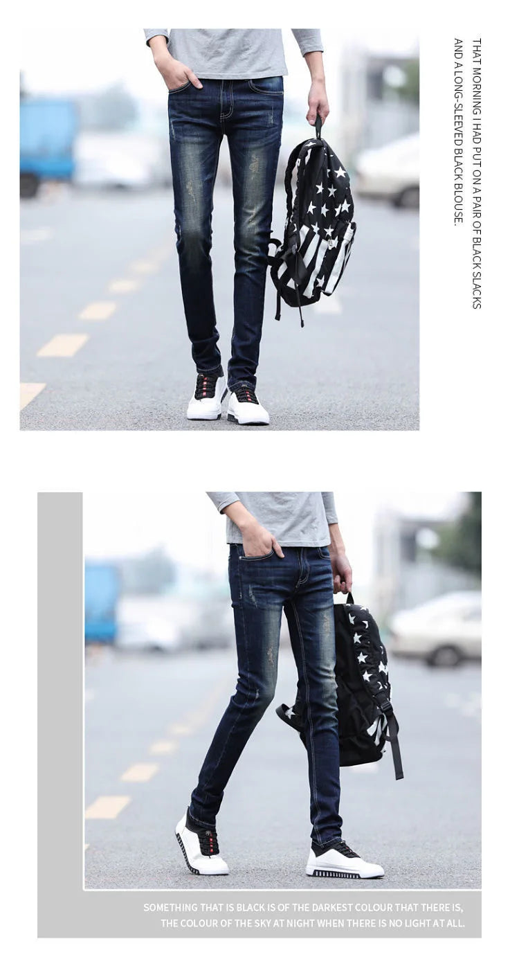 Spring and Autumn Fashion Trend Solid Color Retro Sports Straight Leg Jeans Men's Casual Comfortable Elastic High-Quality Jeans