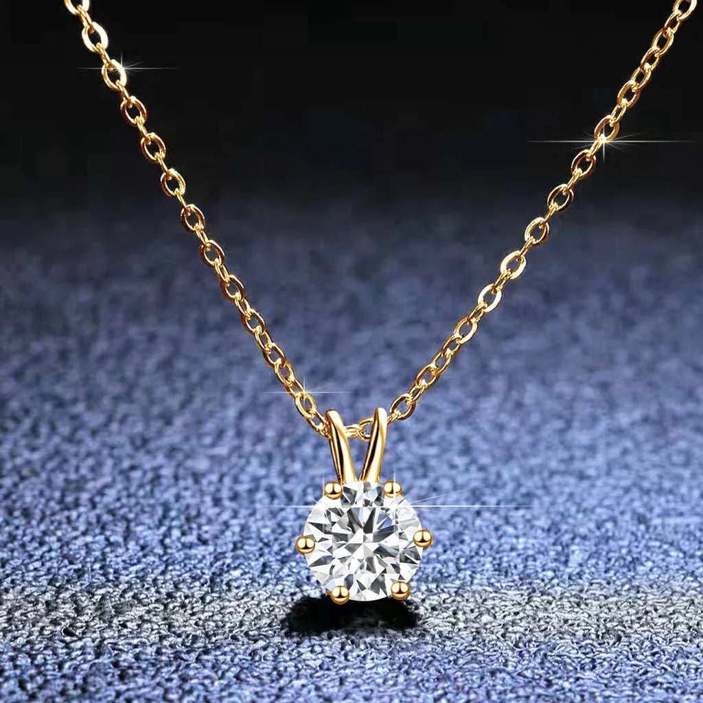 100% Real Gold 14K Moissanite Earrings Pendant Necklace Ear Stud For Wedding Engagement Valentine's Day Jewelry Set Gift