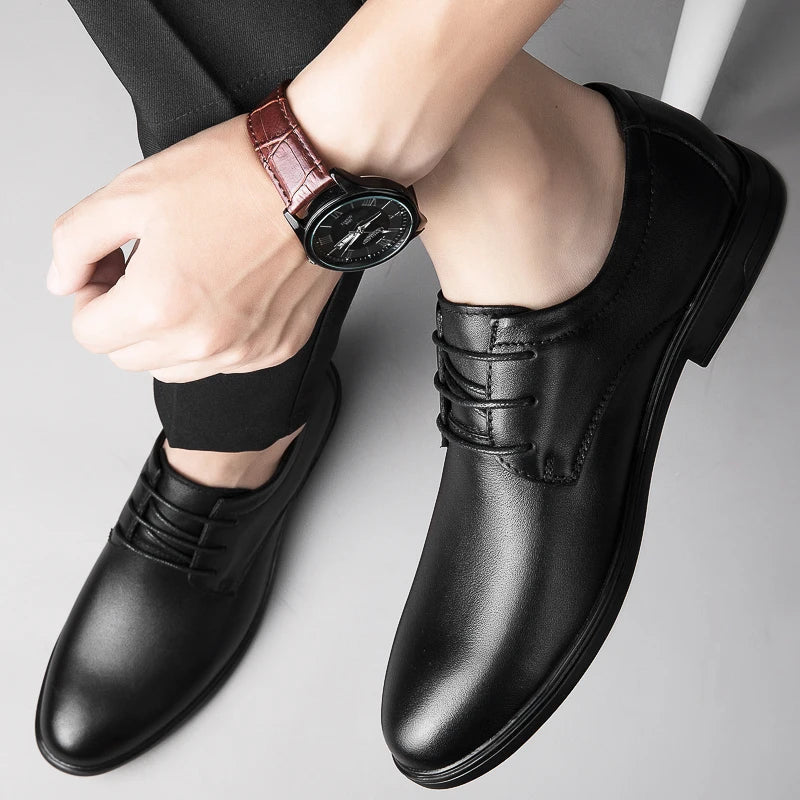 2024 Man Cow Leather Shoes Rubber Sole Casual Men's Shoes Formal Office Business Dress Genuine Leather Oxfords Wedding Shoes