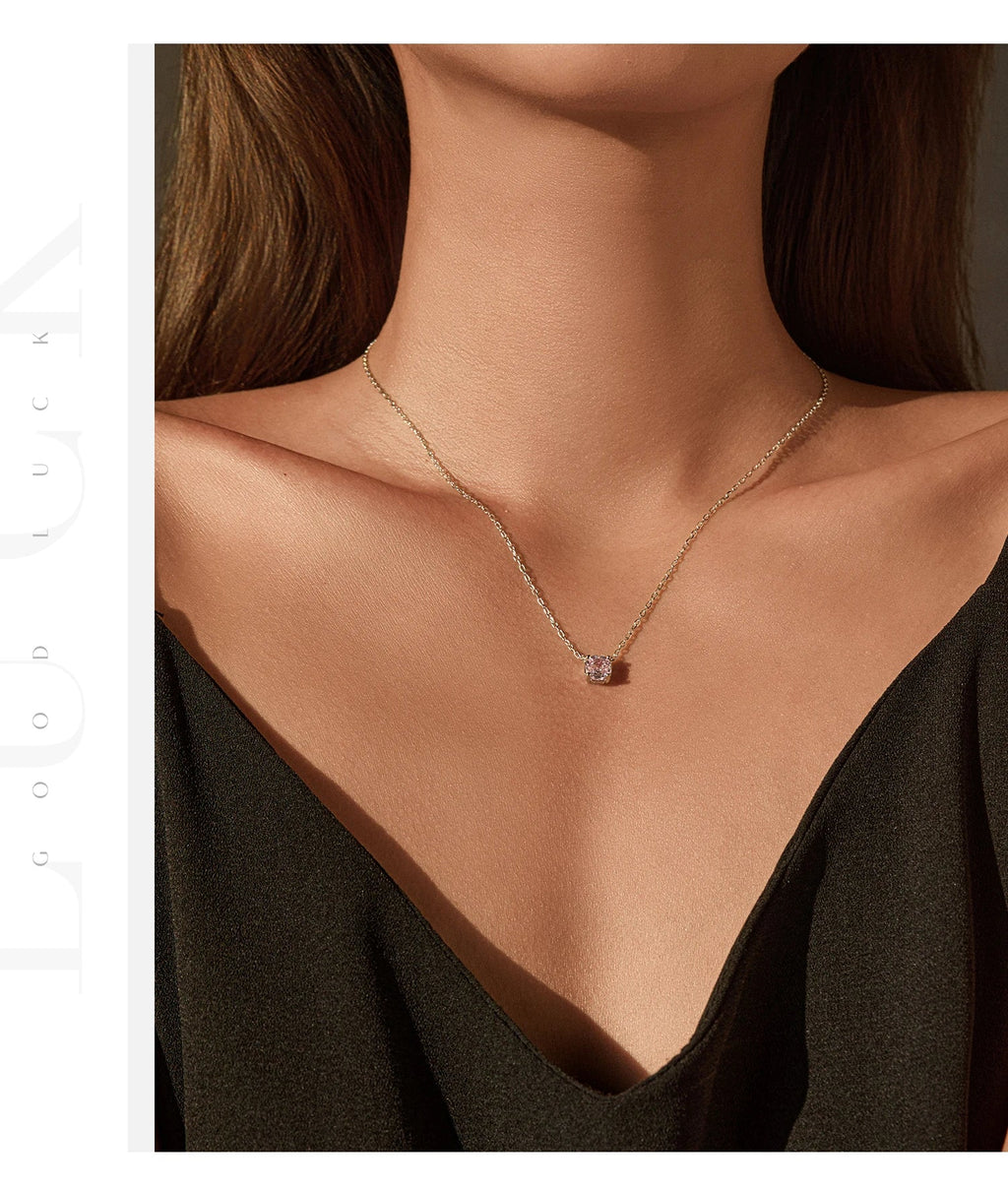 Rose Cut Pink CZ Pendant Necklace 925 Sterling Silver Sweet Delicate Light Pink Necklace For Women Party Fine Jewelry