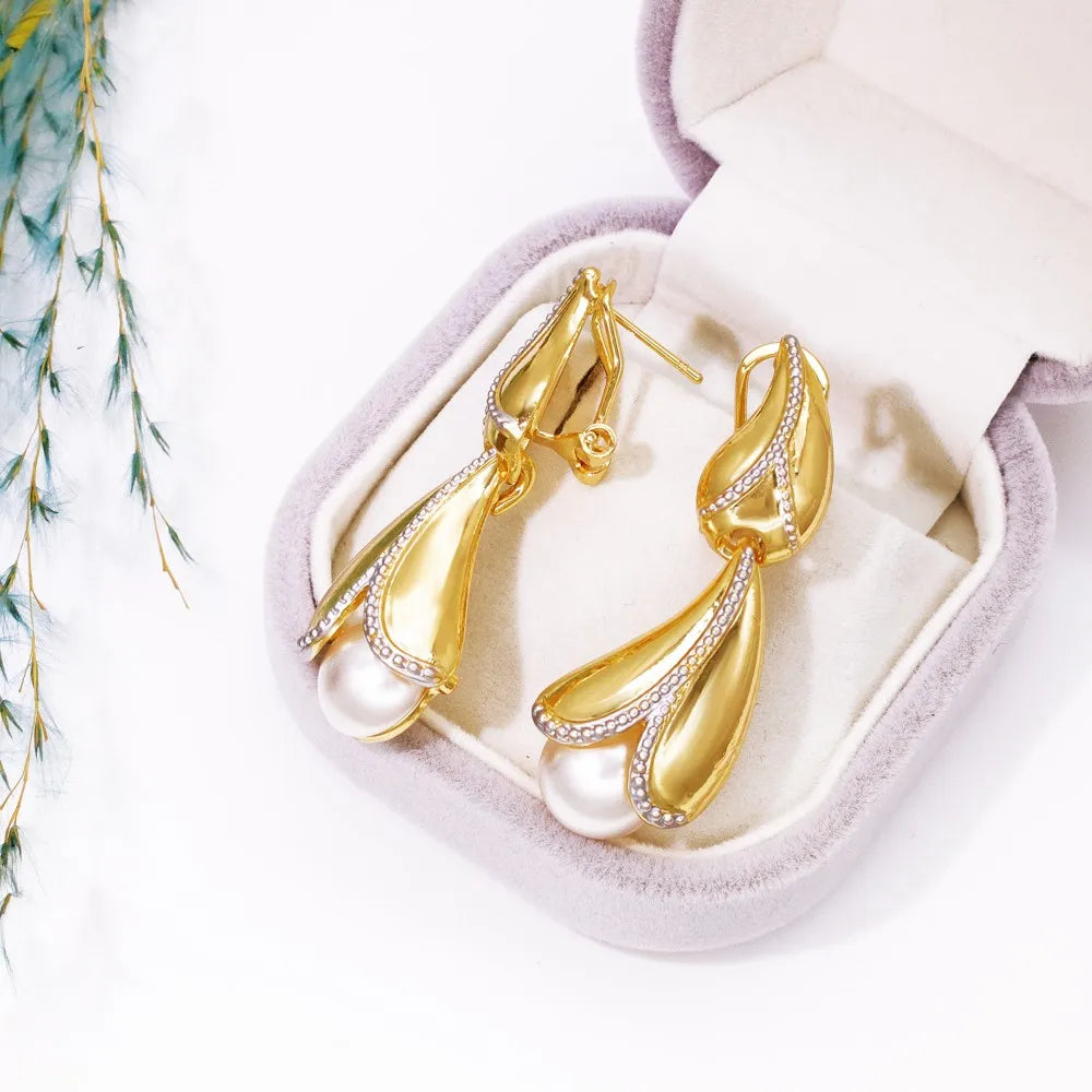 4Pcs Freshwater Pearl Jewelry Set Unique Italy 18K Gold Plated Water Drop Jewellery For Women Wedding Gift 2025 New