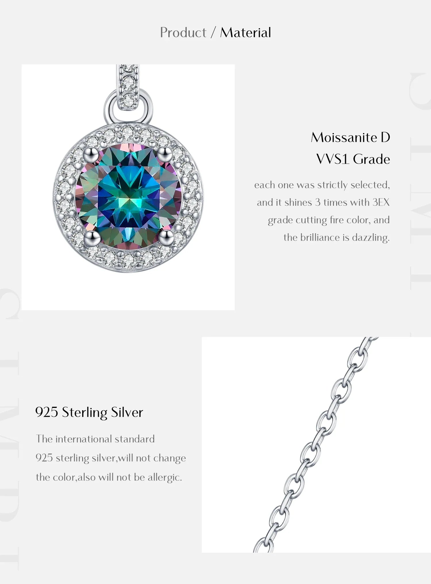 1CT Multicolor Round Moissanite Necklaces 925 Sterling Silver Luxury Classic Pendant Necklace For Women Fine Jewelry