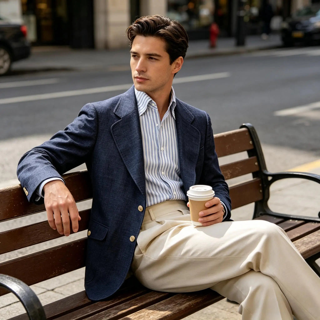 Men Premium Linen Fabric Suit Jacket Breathable Slim Fit Formal Office Daily Travel Streetwear Blazer Casual Coat
