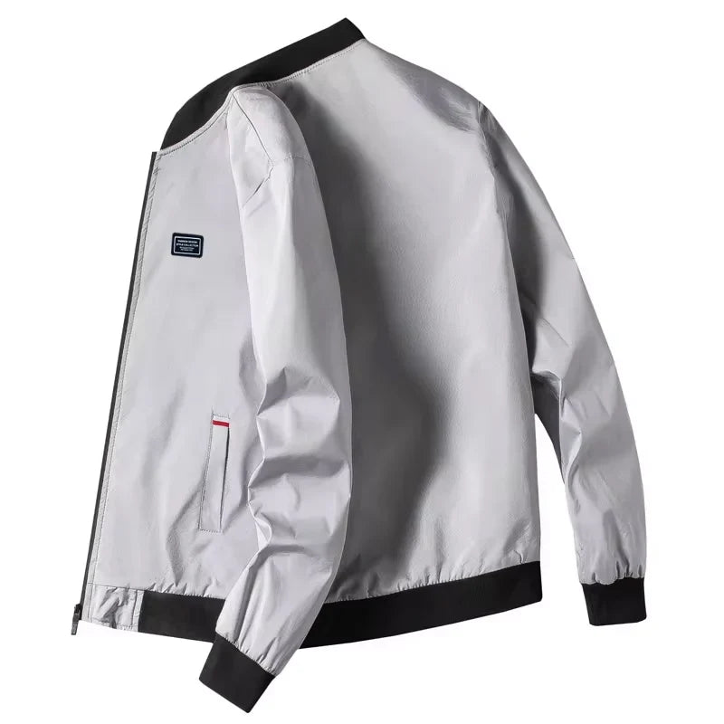جاكيت رجالي M-4XL، جاكيت خريفي رفيع بأكمام طويلة على طراز البيسبول، جاكيت ركوب الدراجات مقاوم للرياح، جاكيت كاجوال بسحاب بلون موحد