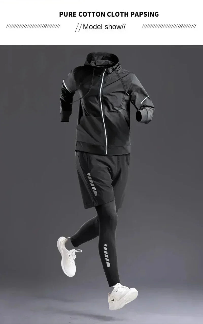 New Men's Sportswear 1-5Pcs Suit  All-Season Running Cycling Fitness Quick Drying Clothing Jogging Training Men's Track Suit Set