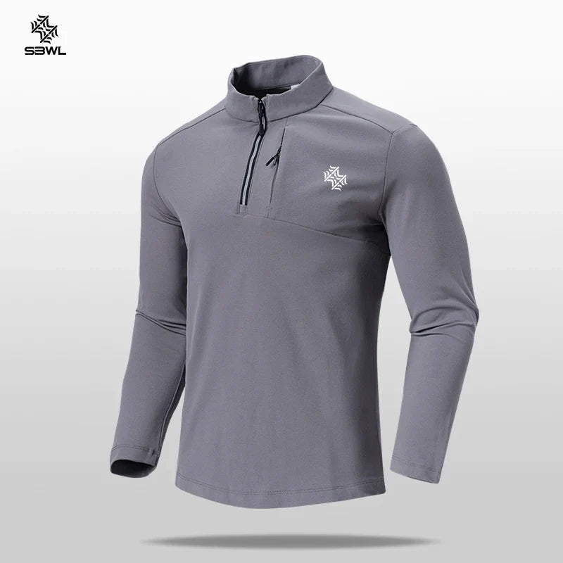 Autumn/Winter Men's High Quality Outdoor Sports Clothing Stand Collar With a Bottom Shirt Running Fitness Long Sleeve T-Shirt