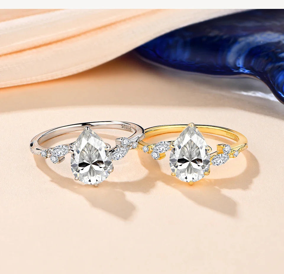 Full Moissanite Ring 7*10mm 2.0CT DVVS1 Pear Shape S925 Sterling Silver For Women Engagement Bride Vintage Jewelry Gift