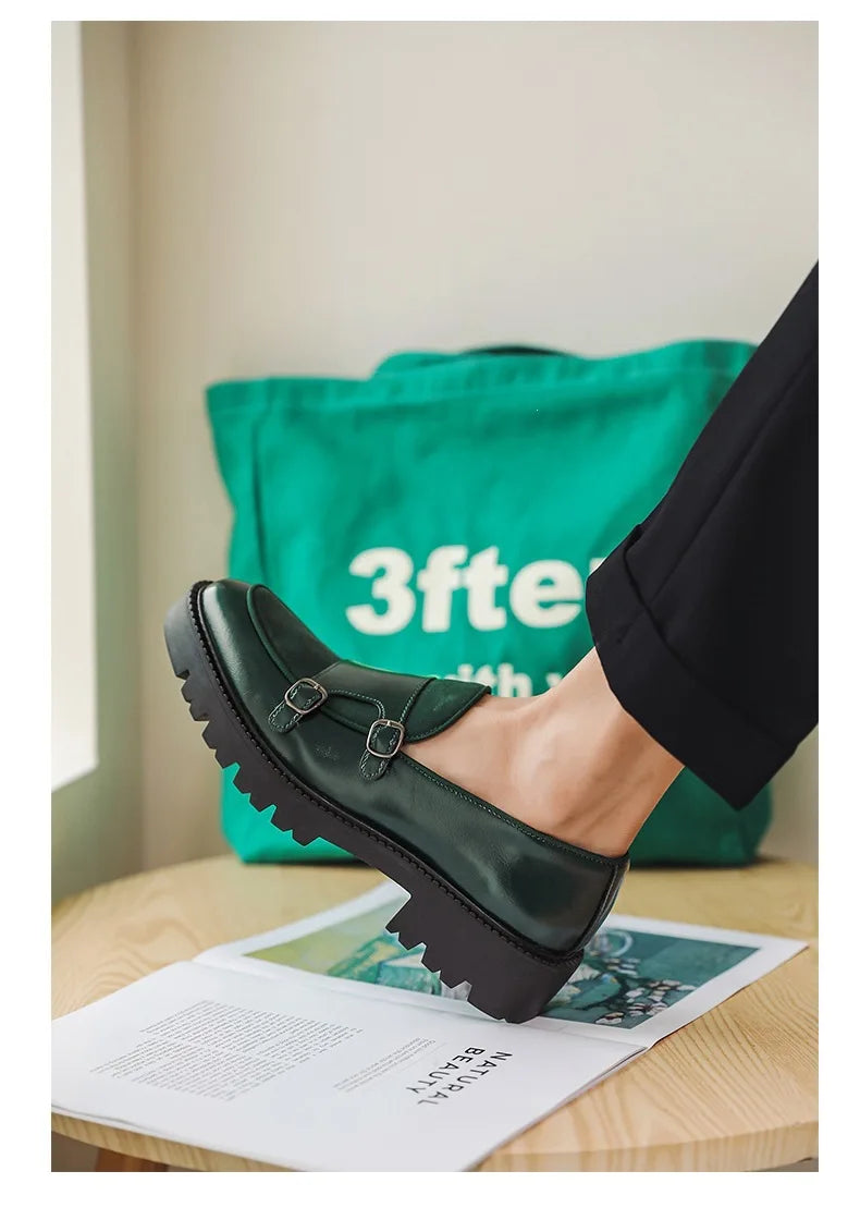 New Buckle Designer Big Size Loafers For Man Spring Autumn Business Leather Platform Shoes Male Fashion Casual Elegant Shoes Man