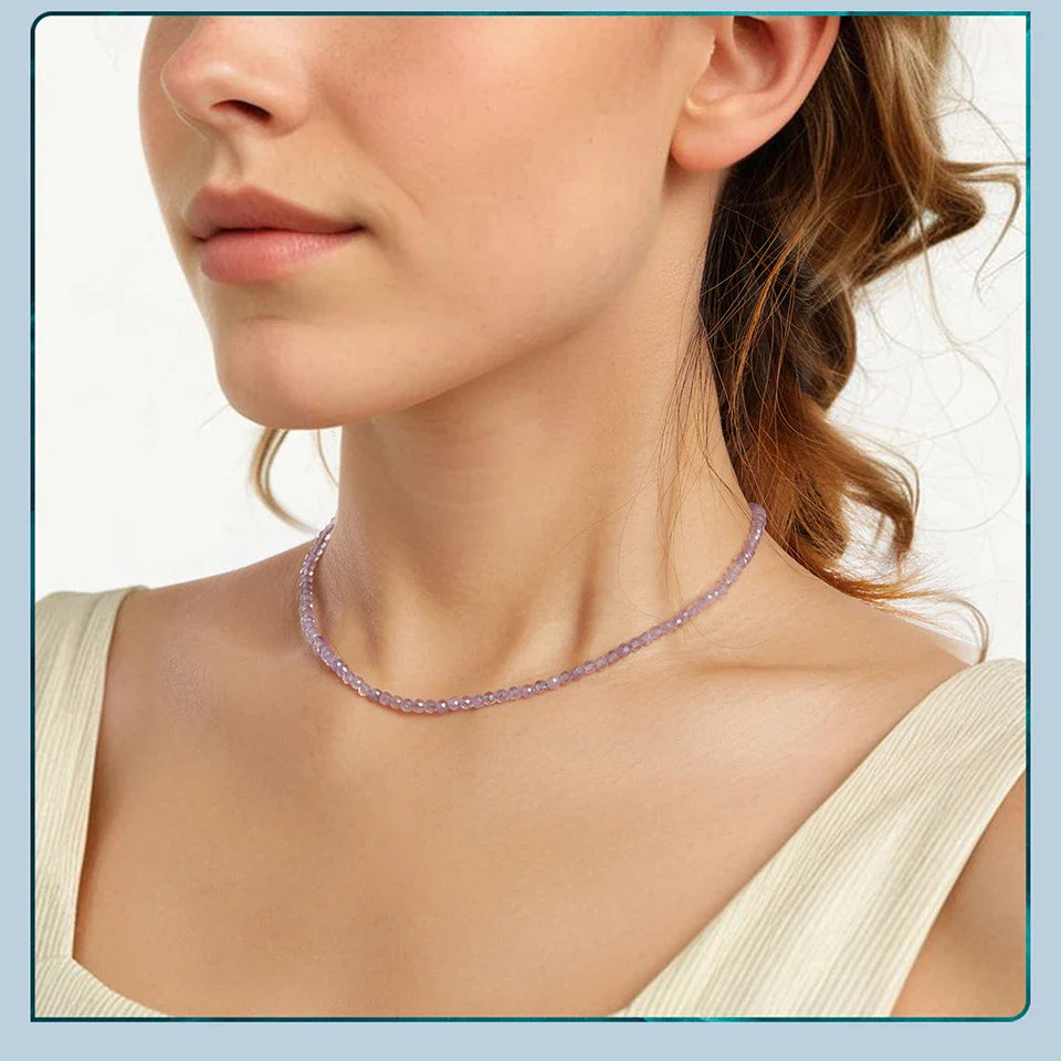Amethyst Necklace for Women 3mm Handmade Amethyst Beaded Necklace Natural Crystal Choker Necklace Jewelry Gifts BSN431