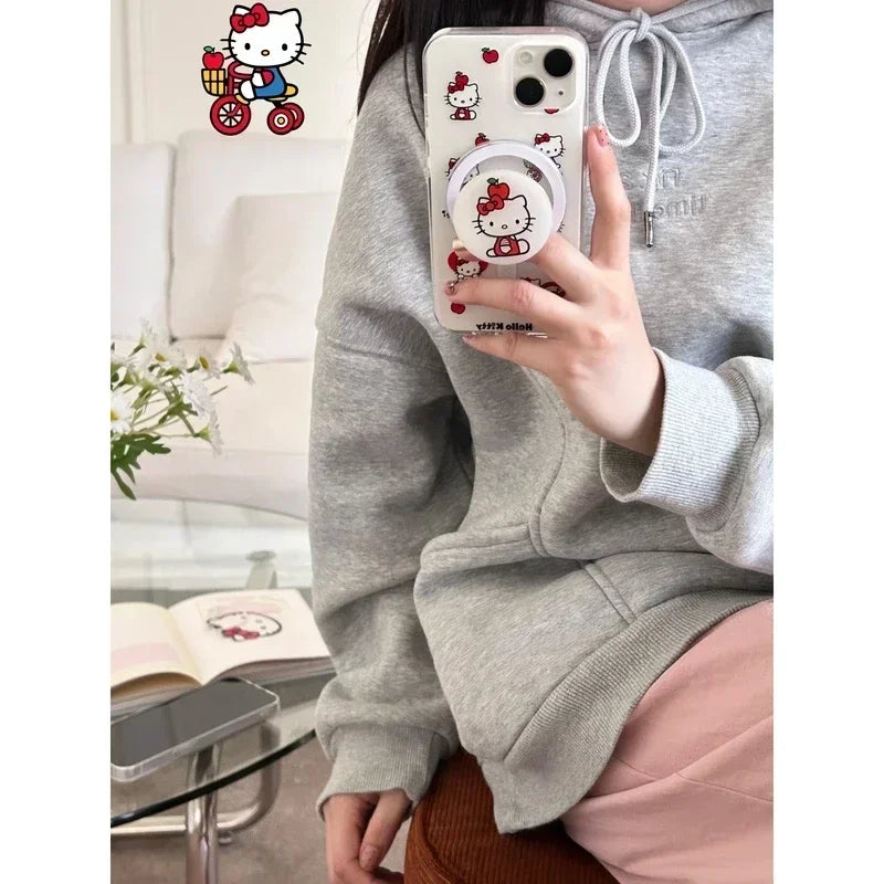 Cute Sanrio Hello Kitty Magnetic Card Wallet Holder Magsafe Wireless Charge Phone Case For iPhone 17 16 15 14 13 Pro Max Cover