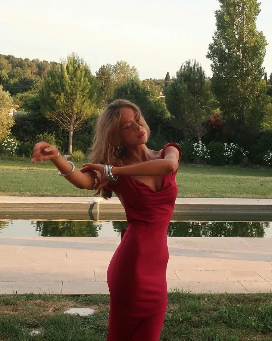 Oligai Maxi Elegant Party Dresses 2025 Red Sleeveless Long Dresses Holiday birthday Robe Sexy Clothes for Women with Bow