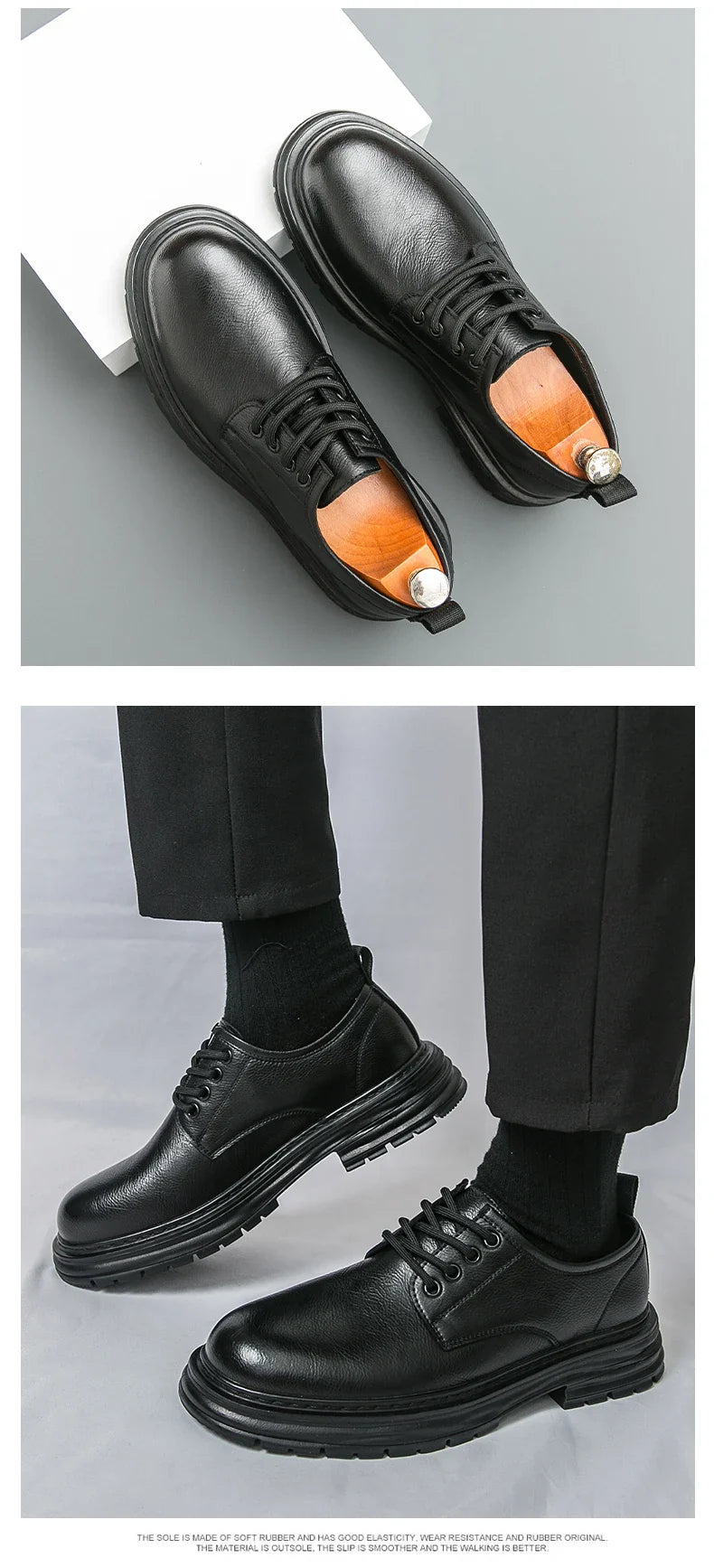 2025 New British-style black casual leather shoes for men's business formal wear large-sized work shoes trendy size 48