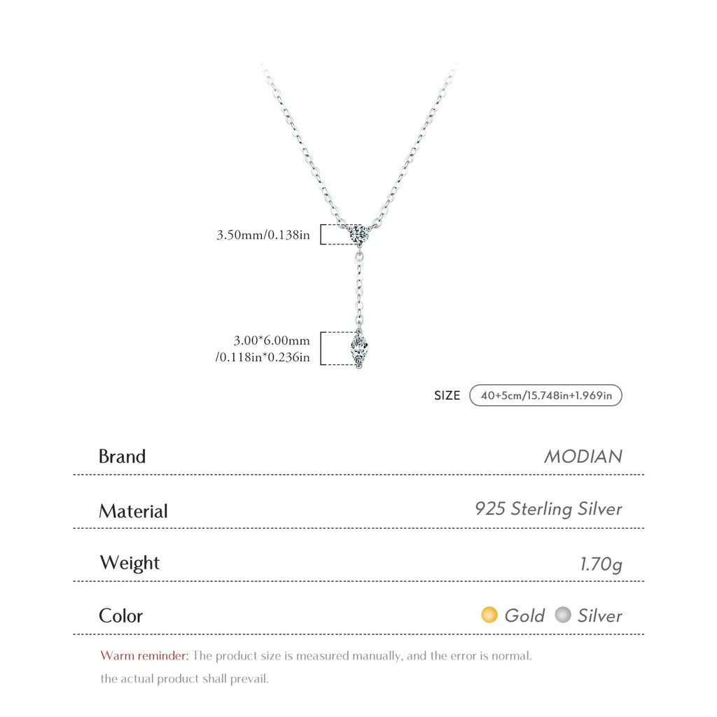 925 Sterling Silver Dainty Y Shape Round & Rhombic Fashion Pendant Necklace For Women Chain Necklace Trendy Jewelry Gift