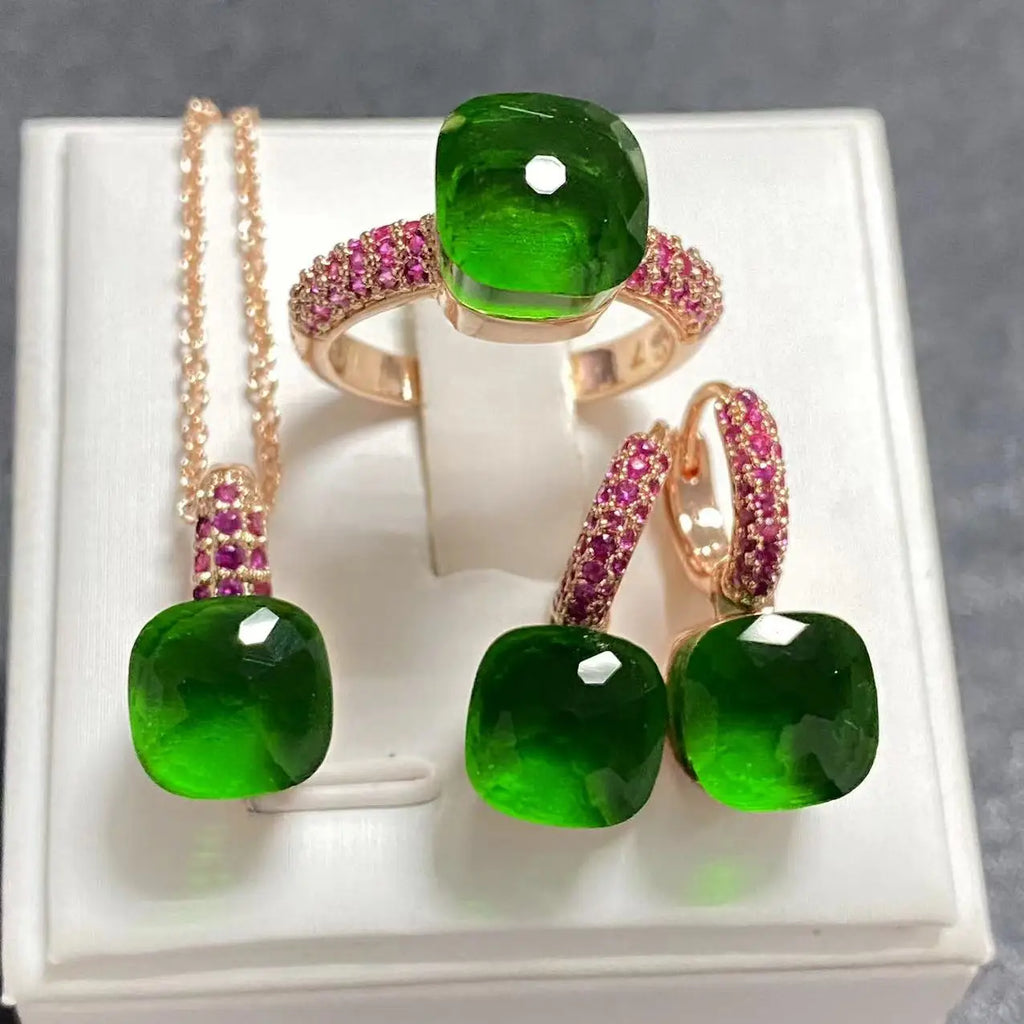 3Pcs/Set Women's Fashion Jewelry Gift Set - Rose Gold Plated Ring Earrings Necklace with Inlay Purple Zircon Crystal