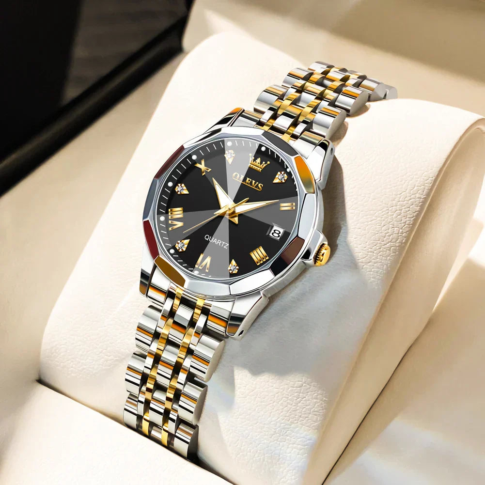 Fashion Golden Watch for Women Stainless Steel Waterproof Women's Watches Elegant Original Luxury Ladies Quartz Wristwatch