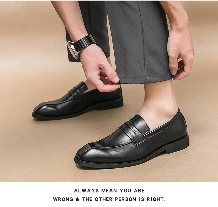 Men's Large Size Thick Bottom Heightening Painted Surface Slip-On Loafers Shoes with Rubber Sole And Ultra Leather Material