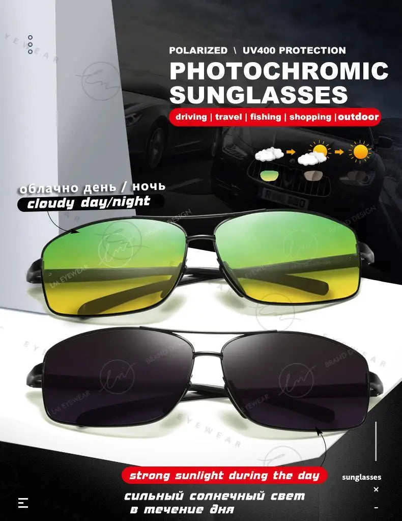 Classic Photochromic Sunglasses Polarized Man Day Night Vison Glasses Woman Chameleon Lens For Driving Goggles Male