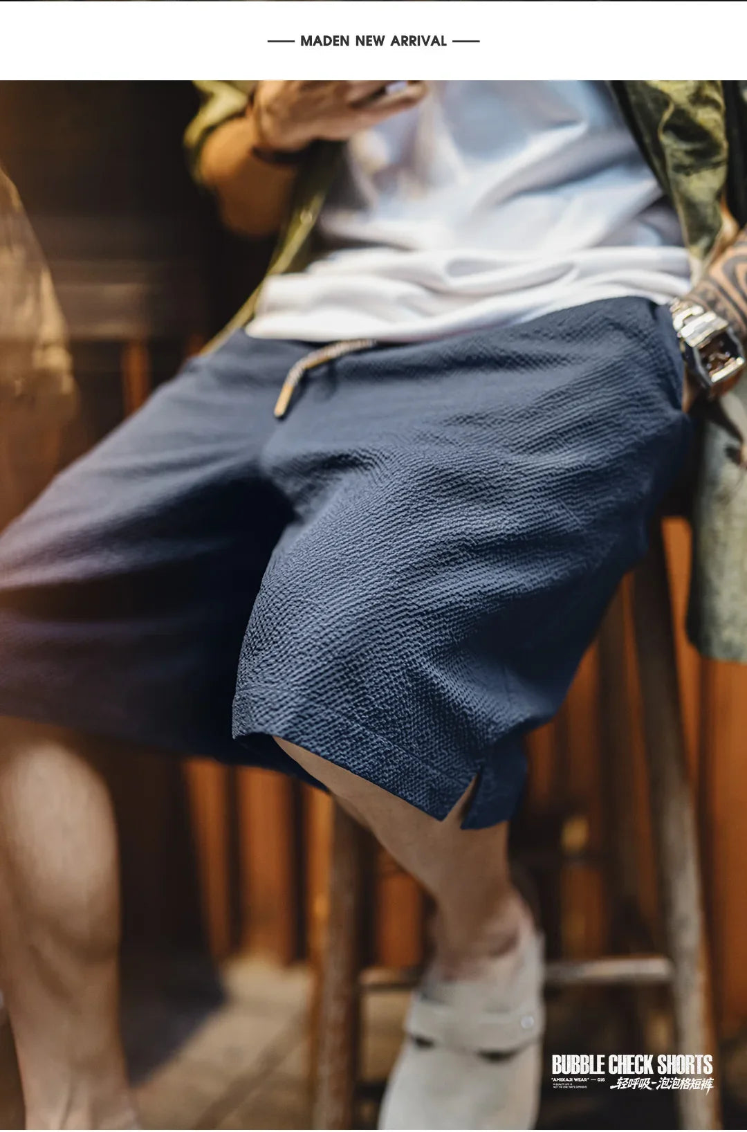 Men's Lightweight Seersucker Solid Shorts Texture Straight Five Inch Thin Breathable American Retro Workwear Casual Summer