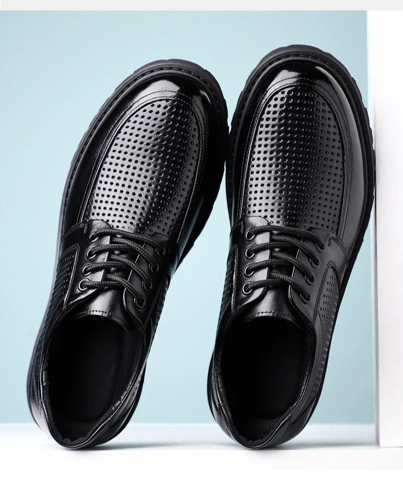 2026 Summer New Hallow Leather Shoes for Men Black Fashion Business Dress Shoes Male Lace Designer Platform Shoe Man